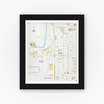 Old map wall art mockup — black gallery frame with white mat — Sanborn Fire Insurance Map from Whitehall, Muskegon County, Michigan (1902), Sheet #0004