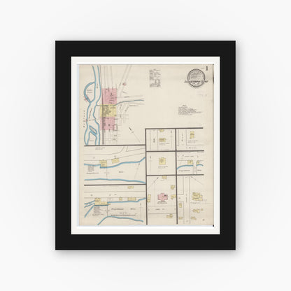 Old map wall art mockup — black gallery frame with white mat — Sanborn Fire Insurance Map from Susquehanna, Susquehanna County, Pennsylvania (1885) - Complete Map Set