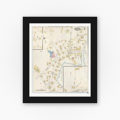 Old map wall art mockup — black gallery frame with white mat — Sanborn Fire Insurance Map from Manchester, Essex County, Massachusetts (1941), Sheet #0002