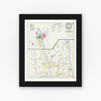 Old map wall art mockup — black gallery frame with white mat — Sanborn Fire Insurance Map from Marathon, Cortland County, New York (1893) - Complete Map Set