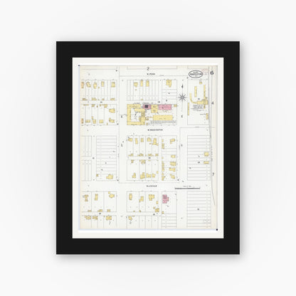 Old map wall art mockup — black gallery frame with white mat — Sanborn Fire Insurance Map from Hoopeston, Vermilion County, Illinois (1899), Sheet #0006