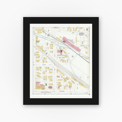 Old map wall art mockup — black gallery frame with white mat — Sanborn Fire Insurance Map from Goshen, Elkhart County, Indiana (1905), Sheet #0005