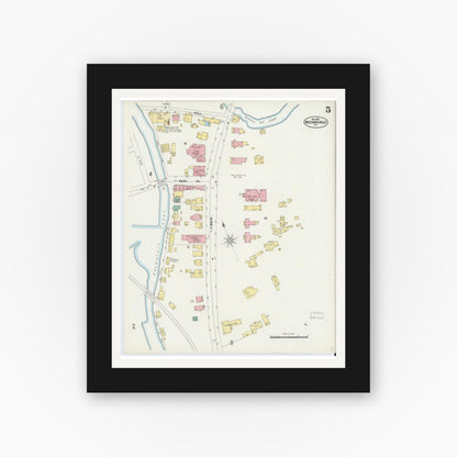 Old map wall art mockup — black gallery frame with white mat — Sanborn Fire Insurance Map from Mechanicville, Saratoga County, New York (1897), Sheet #0005