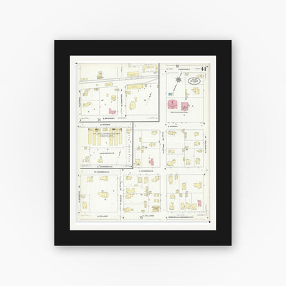 Old map wall art mockup — black gallery frame with white mat — Sanborn Fire Insurance Map from Dixon, Lee County, Illinois (1910), Sheet #0014