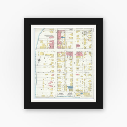 Old map wall art mockup — black gallery frame with white mat — Sanborn Fire Insurance Map from Prospect, Marion County, Ohio (1916), Sheet #0002