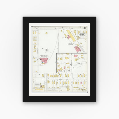 Old map wall art mockup — black gallery frame with white mat — Sanborn Fire Insurance Map from Newark, Licking County, Ohio (1899), Sheet #0018