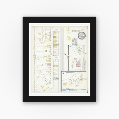 Old map wall art mockup — black gallery frame with white mat — Sanborn Fire Insurance Map from Appalachia, Wise County, Virginia (1908), Sheet #0001