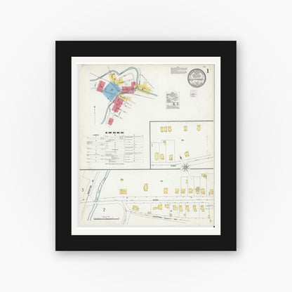 Old map wall art mockup — black gallery frame with white mat — Sanborn Fire Insurance Map from Butler, Morris County, New Jersey (1905) - Complete Map Set