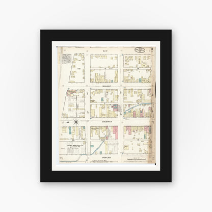 Old map wall art mockup — black gallery frame with white mat — Sanborn Fire Insurance Map from Atlantic, Cass County, Iowa (1883), Sheet #0003