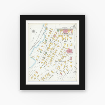 Old map wall art mockup — black gallery frame with white mat — Sanborn Fire Insurance Map from Neenah, Winnebago County, Wisconsin (1900), Sheet #0007