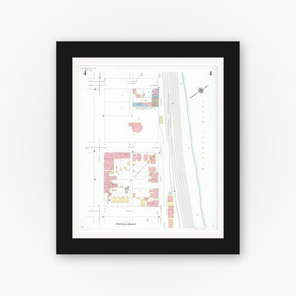 Old map wall art mockup — black gallery frame with white mat — Sanborn Fire Insurance Map from Jefferson City, Cole County, Missouri (1939), Sheet #0004