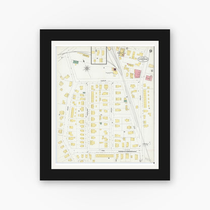 Old map wall art mockup — black gallery frame with white mat — Sanborn Fire Insurance Map from South Farmington, Middlesex County, Massachusetts (1903), Sheet #0009