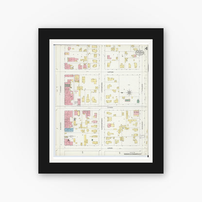 Old map wall art mockup — black gallery frame with white mat — Sanborn Fire Insurance Map from Tecumseh, Lenawee County, Michigan (1907), Sheet #0004