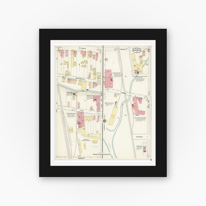 Old map wall art mockup — black gallery frame with white mat — Sanborn Fire Insurance Map from Hamburg, Berks County, Pennsylvania (1910), Sheet #0002