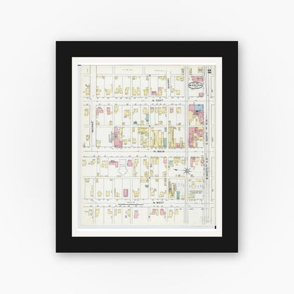 Old map wall art mockup — black gallery frame with white mat — Sanborn Fire Insurance Map from Marion, Marion County, Ohio (1892), Sheet #0002