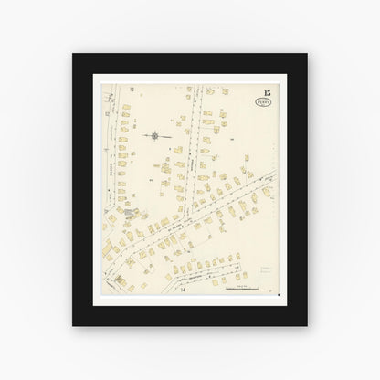 Old map wall art mockup — black gallery frame with white mat — Sanborn Fire Insurance Map from Perry, Wyoming County, New York (1913), Sheet #0015