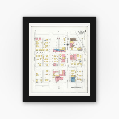 Old map wall art mockup — black gallery frame with white mat — Sanborn Fire Insurance Map from Royal Oak, Oakland County, Michigan (1926), Sheet #0004
