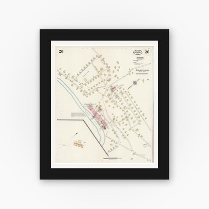 Old map wall art mockup — black gallery frame with white mat — Sanborn Fire Insurance Map from Hickory, Catawba County, North Carolina (1925), Sheet #0026