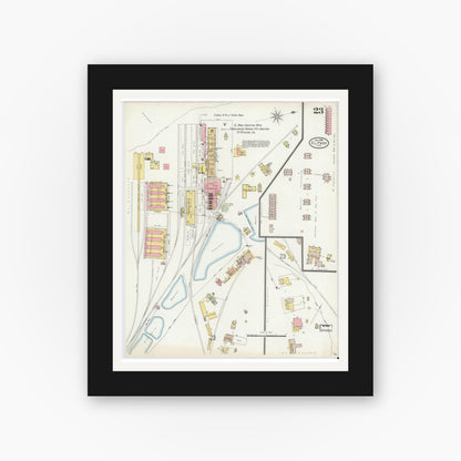 Old map wall art mockup — black gallery frame with white mat — Sanborn Fire Insurance Map from El Paso, El Paso County, Texas (1898), Sheet #0023