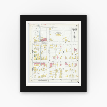 Old map wall art mockup — black gallery frame with white mat — Sanborn Fire Insurance Map from Marysville, Union County, Ohio (1901), Sheet #0004