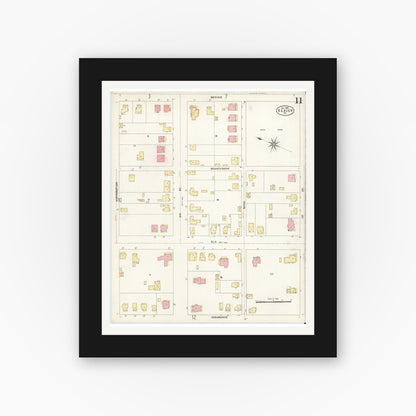 Old map wall art mockup — black gallery frame with white mat — Sanborn Fire Insurance Map from Beaver, Beaver County, Pennsylvania (1906), Sheet #0011