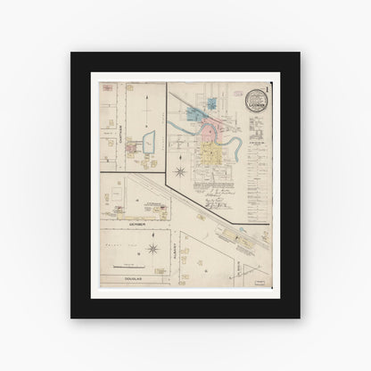Old map wall art mockup — black gallery frame with white mat — Sanborn Fire Insurance Map from Ligonier, Noble County, Indiana (1886) - Complete Map Set