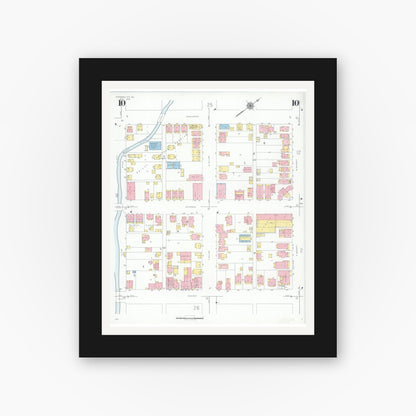 Old map wall art mockup — black gallery frame with white mat — Sanborn Fire Insurance Map from Jefferson City, Cole County, Missouri (1939), Sheet #0010