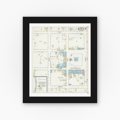 Old map wall art mockup — black gallery frame with white mat — Sanborn Fire Insurance Map from Burnet, Burnet County, Texas (1891), Sheet #0002