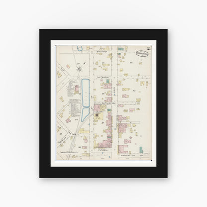 Old map wall art mockup — black gallery frame with white mat — Sanborn Fire Insurance Map from Edwardsville, Madison County, Illinois (1886), Sheet #0002