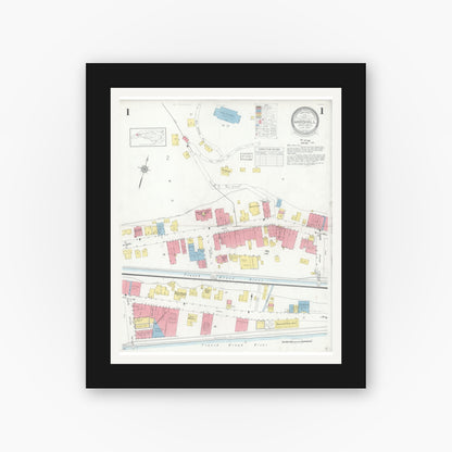 Old map wall art mockup — black gallery frame with white mat — Sanborn Fire Insurance Map from Marshall, Madison County, North Carolina (1933) - Complete Map Set