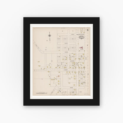 Old map wall art mockup — black gallery frame with white mat — Sanborn Fire Insurance Map from Kyle, Hays County, Texas (1922), Sheet #0003