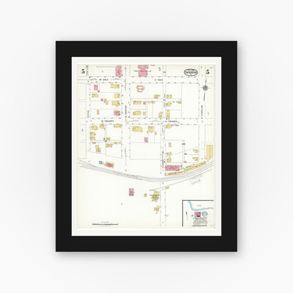 Old map wall art mockup — black gallery frame with white mat — Sanborn Fire Insurance Map from Ebensburg, Cambria County, Pennsylvania (1923), Sheet #0005