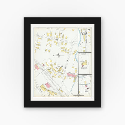 Old map wall art mockup — black gallery frame with white mat — Sanborn Fire Insurance Map from Athol, Worcester County, Massachusetts (1900), Sheet #0006