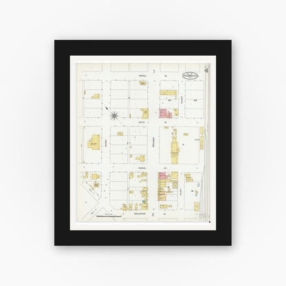 Old map wall art mockup — black gallery frame with white mat — Sanborn Fire Insurance Map from Kissimmee, Osceola County, Florida (1904), Sheet #0004