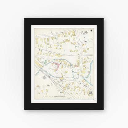Old map wall art mockup — black gallery frame with white mat — Sanborn Fire Insurance Map from Milford, Worcester County, Massachusetts (1897), Sheet #0004