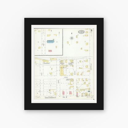 Old map wall art mockup — black gallery frame with white mat — Sanborn Fire Insurance Map from Caledonia, Houston County, Minnesota (1909), Sheet #0003