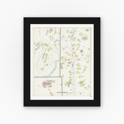 Old map wall art mockup — black gallery frame with white mat — Sanborn Fire Insurance Map from Sing Sing, Westchester County, New York (1897), Sheet #0011