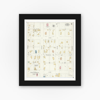 Old map wall art mockup — black gallery frame with white mat — Sanborn Fire Insurance Map from Saint Peter, Nicollet County, Minnesota (1908), Sheet #0003