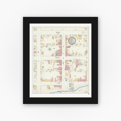Old map wall art mockup — black gallery frame with white mat — Sanborn Fire Insurance Map from Rising Sun, Ohio County, Indiana (1892) - Complete Map Set