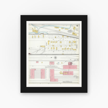 Old map wall art mockup — black gallery frame with white mat — Sanborn Fire Insurance Map from Hudson, St. Croix County, Wisconsin (1900), Sheet #0006