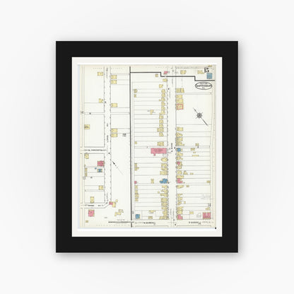 Old map wall art mockup — black gallery frame with white mat — Sanborn Fire Insurance Map from Shippensburg, Cumberland And Franklin Counties, Pennsylvania (1921), Sheet #0015