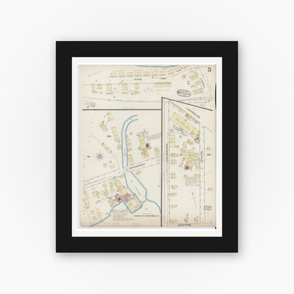 Old map wall art mockup — black gallery frame with white mat — Sanborn Fire Insurance Map from Methuen, Essex County, Massachusetts (1885), Sheet #0005