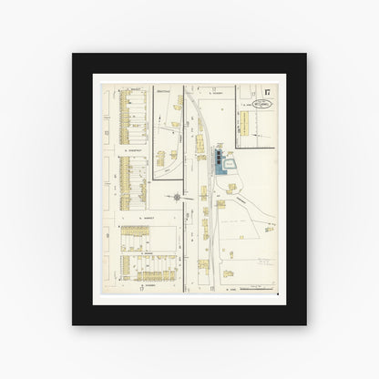Old map wall art mockup — black gallery frame with white mat — Sanborn Fire Insurance Map from Mount Carmel, Northumberland County, Pennsylvania (1913), Sheet #0017