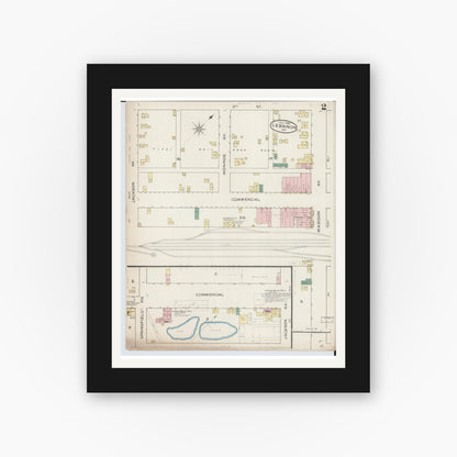 Old map wall art mockup — black gallery frame with white mat — Sanborn Fire Insurance Map from Lebanon, Laclede County, Missouri (1886), Sheet #0002