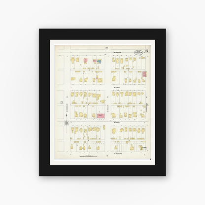 Old map wall art mockup — black gallery frame with white mat — Sanborn Fire Insurance Map from Denison, Grayson County, Texas (1903), Sheet #0006