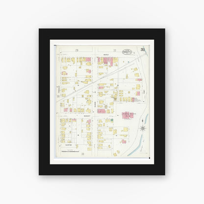 Old map wall art mockup — black gallery frame with white mat — Sanborn Fire Insurance Map from Marietta, Washington County, Ohio (1907), Sheet #0031