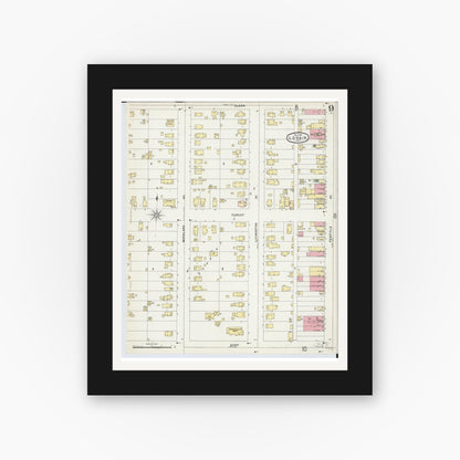 Old map wall art mockup — black gallery frame with white mat — Sanborn Fire Insurance Map from Lorain, Lorain County, Ohio (1896), Sheet #0009