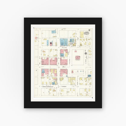 Old map wall art mockup — black gallery frame with white mat — Sanborn Fire Insurance Map from Sac City, Sac County, Iowa (1915), Sheet #0005