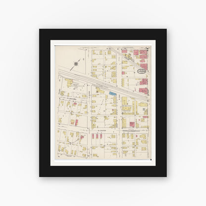 Old map wall art mockup — black gallery frame with white mat — Sanborn Fire Insurance Map from London, Madison County, Ohio (1921), Sheet #0007