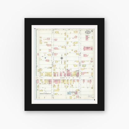 Old map wall art mockup — black gallery frame with white mat — Sanborn Fire Insurance Map from Minster, Auglaize County, Ohio (1914), Sheet #0003